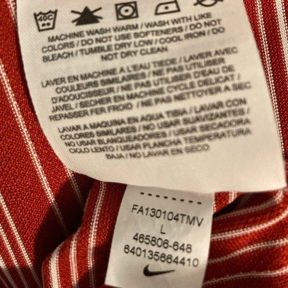 Nike Golf Dri-FIT Polo Shirt Mens Large Red White Striped Performance Tee - Picture 7 of 11